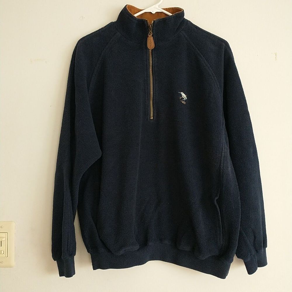 Straight Down Sweater Men M Blue 1/4 Zip Bird Logo Cotton Blend Outdoor Preppy